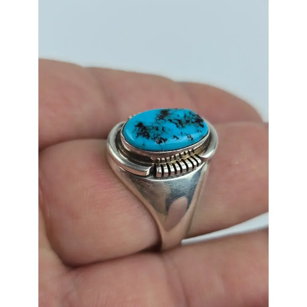 Abel Toledo Navajo Men's 11.5 Turquoise Sterling Silver Ring Oval stone AT